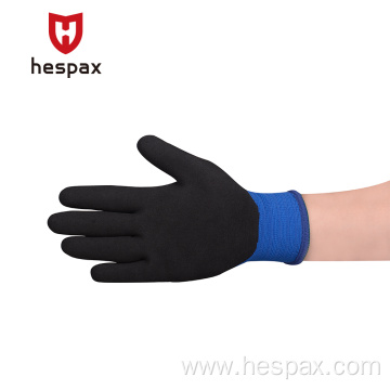 Hespax Waterproof Sandy Nitrile Dipped Safety Work Gloves